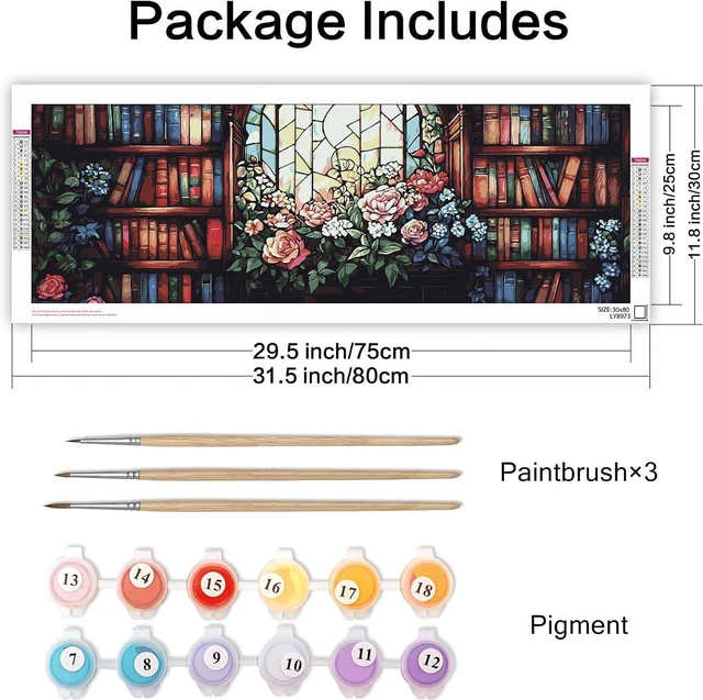 Alt view image 2 of 7 - Large Paint by Numbers Kit for Adults Flowers - 30x80cm/12x31.5inch Canvas, Landscapes Paint by Number - Acrylic Paint Set - Relaxing DIY Art for Beginners & Experts - Home Wall Decoration