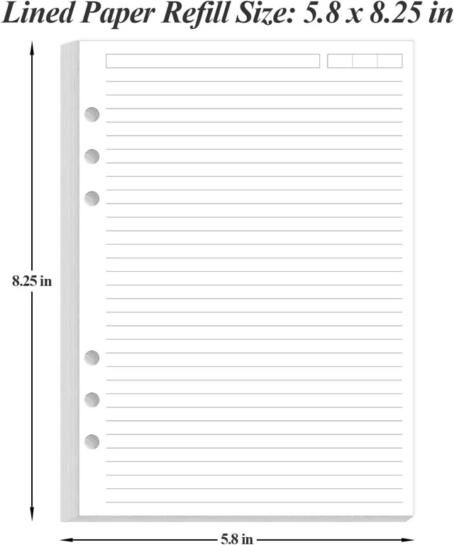 Alt view image 3 of 6 - 6-Hole Lined Paper Refills for A5 Ring Binder - 100 Sheets/200 Pages Loose Leaf Paper Line Refills for Filofax Planner, 100 gsm White Paper, 5.8" x 8.25"