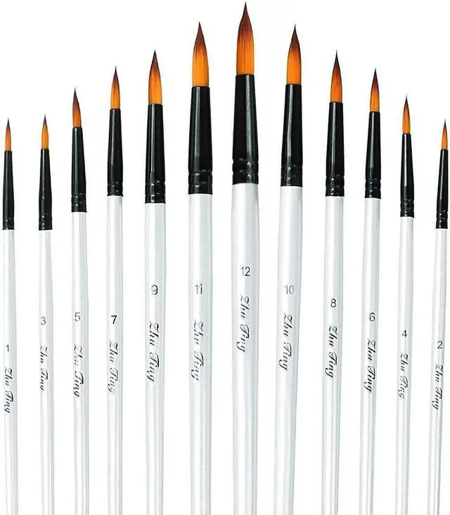 Main image of Acrylic Paint Brushes Set, 12pcs Professional Round-Pointed Tip Artist Paintbrushes for Acrylic Watercolor Oil Painting, Face Body Nail Art, Crafts, Canvas, Rock, Shoes, Miniature Model & Fine Detail
