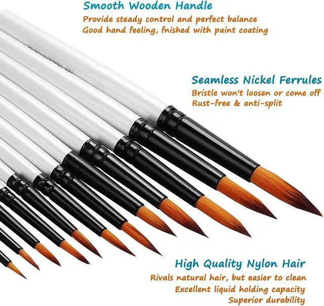Alt view image 3 of 7 - Acrylic Paint Brushes Set, 12pcs Professional Round-Pointed Tip Artist Paintbrushes for Acrylic Watercolor Oil Painting, Face Body Nail Art, Crafts, Canvas, Rock, Shoes, Miniature Model & Fine Detail