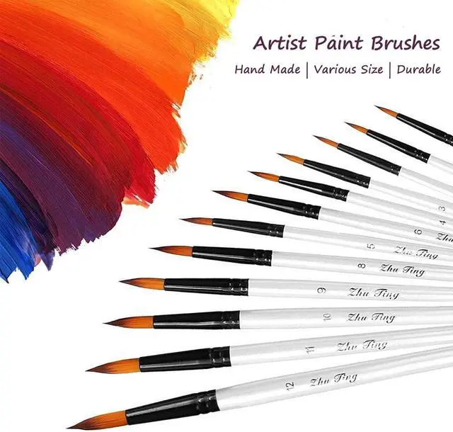 Alt view image 2 of 7 - Acrylic Paint Brushes Set, 12pcs Professional Round-Pointed Tip Artist Paintbrushes for Acrylic Watercolor Oil Painting, Face Body Nail Art, Crafts, Canvas, Rock, Shoes, Miniature Model & Fine Detail