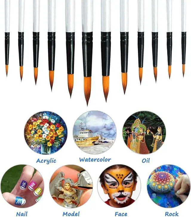 Alt view image 4 of 7 - Acrylic Paint Brushes Set, 12pcs Professional Round-Pointed Tip Artist Paintbrushes for Acrylic Watercolor Oil Painting, Face Body Nail Art, Crafts, Canvas, Rock, Shoes, Miniature Model & Fine Detail
