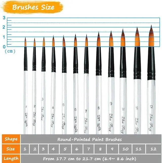 Alt view image 5 of 7 - Acrylic Paint Brushes Set, 12pcs Professional Round-Pointed Tip Artist Paintbrushes for Acrylic Watercolor Oil Painting, Face Body Nail Art, Crafts, Canvas, Rock, Shoes, Miniature Model & Fine Detail