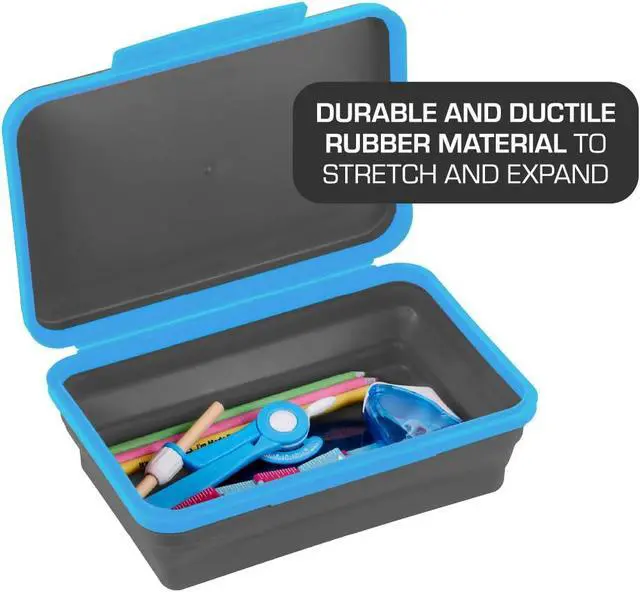 Alt view image 3 of 7 - Flexi Storage Box with Lid, Collapsible Pencil Case Design for Craft and School Supplies, Blue/Black