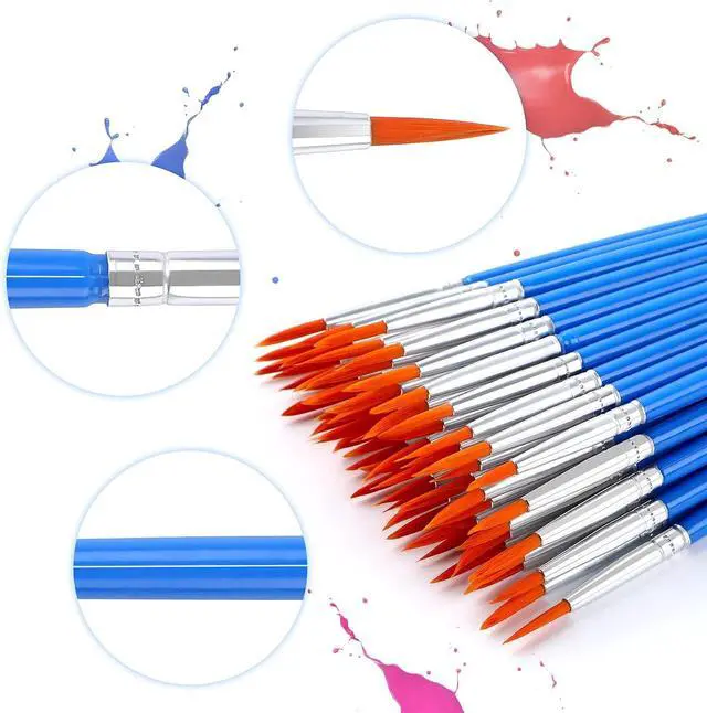 Alt view image 3 of 7 - 60 Pcs Round Paint Brushes Bulk, Small Paint Brush for Painting | Shed-Free Nylon Bristles, Fine Detail Painting, School Classroom Arts Crafts, Crafts Face Painting