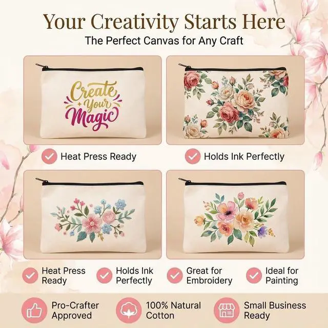 Alt view image 3 of 7 - 10 PCs Blank canvas Zipper Pouch, Makeup Bags Bulk Pencil Pouch with Sturdy ZipperMulti-Purpose DIY Crafts Toiletry Canvas Bags Case for Sublimation, Stationery & Cosmetic Storage (8.3x4.7)