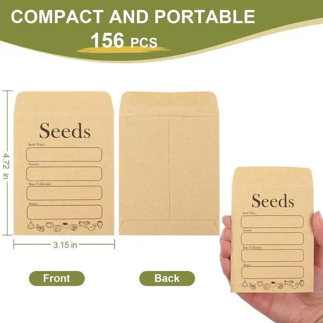 Alt view image 2 of 7 - 156 PCS Seed Envelopes 3.15x 4.72, Seed Packets Envelopes Kraft Seeds Saving Envelope, Self Sealing Seeds Storage Mini Envelope for Flower Vegetable