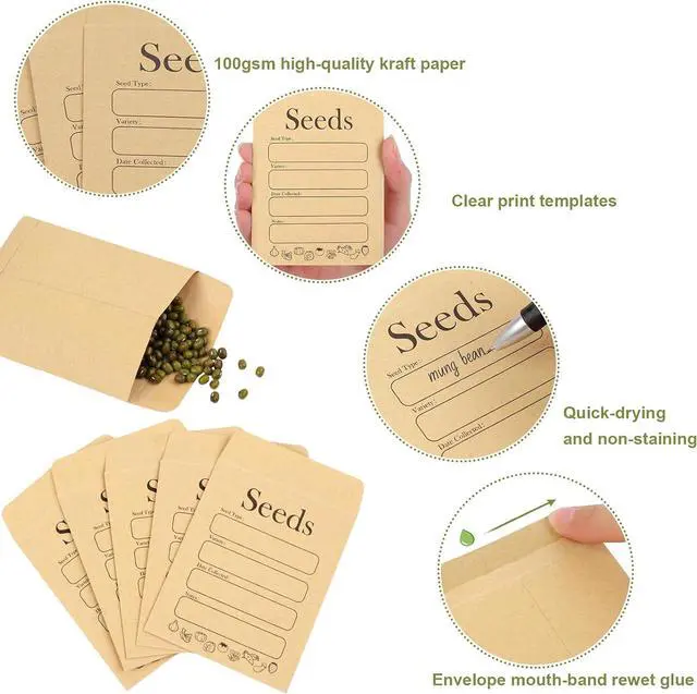 Alt view image 3 of 7 - 156 PCS Seed Envelopes 3.15x 4.72, Seed Packets Envelopes Kraft Seeds Saving Envelope, Self Sealing Seeds Storage Mini Envelope for Flower Vegetable
