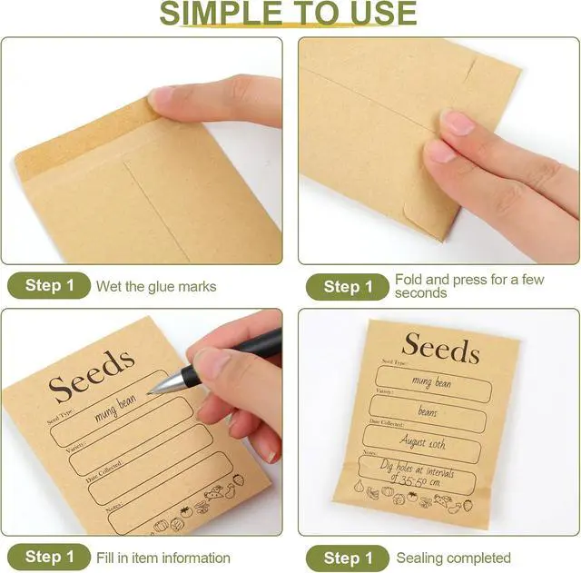 Alt view image 4 of 7 - 156 PCS Seed Envelopes 3.15x 4.72, Seed Packets Envelopes Kraft Seeds Saving Envelope, Self Sealing Seeds Storage Mini Envelope for Flower Vegetable
