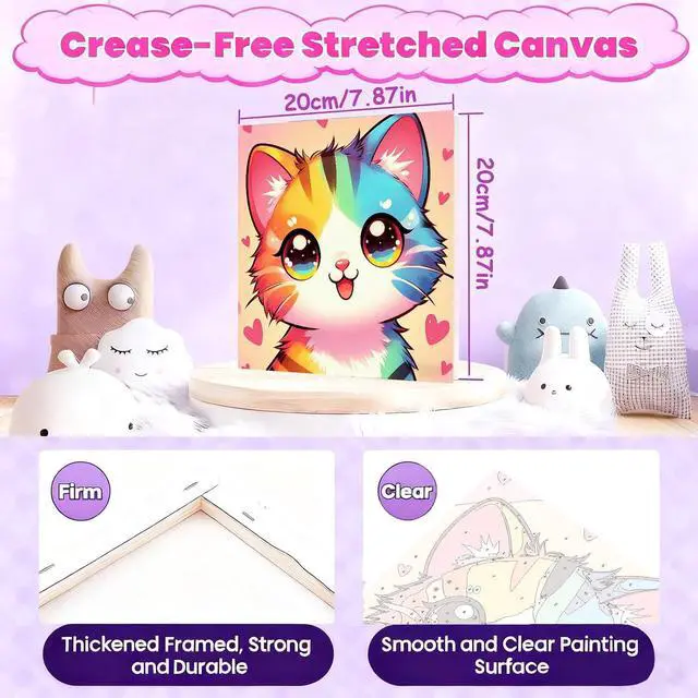 Alt view image 3 of 7 - Cat Paint by Numbers Kit for Kids with Frame and Easel, 8 x 8 in | Cute Animal Paint by Number for Kids Ages 8-10-12, DIY Acrylic Painting by Numbers for Teens Boys Girls for Birthday Gift