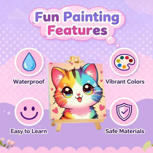 Alt view image 2 of 7 - Cat Paint by Numbers Kit for Kids with Frame and Easel, 8 x 8 in | Cute Animal Paint by Number for Kids Ages 8-10-12, DIY Acrylic Painting by Numbers for Teens Boys Girls for Birthday Gift