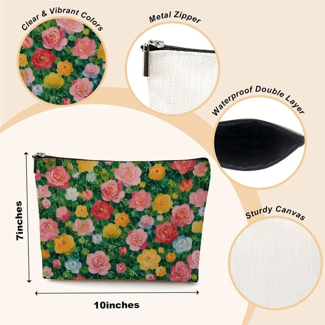 Alt view image 2 of 6 - Vintage Floral Makeup Bag Boho Portable Makup Pouch Cosmetic Bags for Women