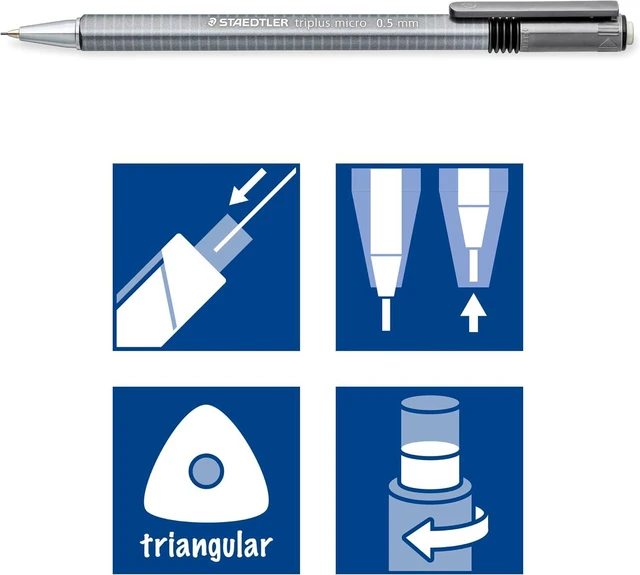 Alt view image 5 of 5 - triplus Micro 0.5mm Mechanical Pencils 3-pack: Retractable & Refillable #2 Mechanical Pencils with Twist Erasers, Ergonomic Triangular Grip for Writing, Drawing, Engineering & Drafting