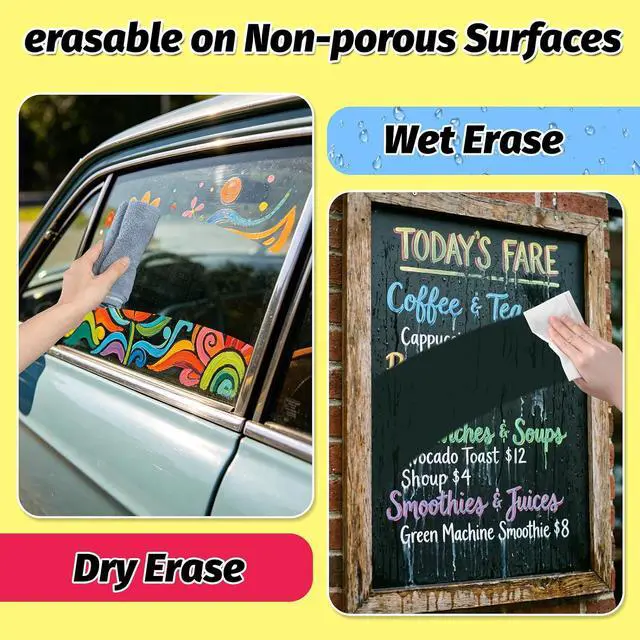 Alt view image 6 of 7 - Dual Tip Chalk Markers, 6mm Reversible Tip Liquid Chalk Pens with Chisel & Bullet Tips, Non-Toxic Dust-Free Erasable for Chalkboard, Blackboard, Glass, Mirror, Windows & Menus12 Pack