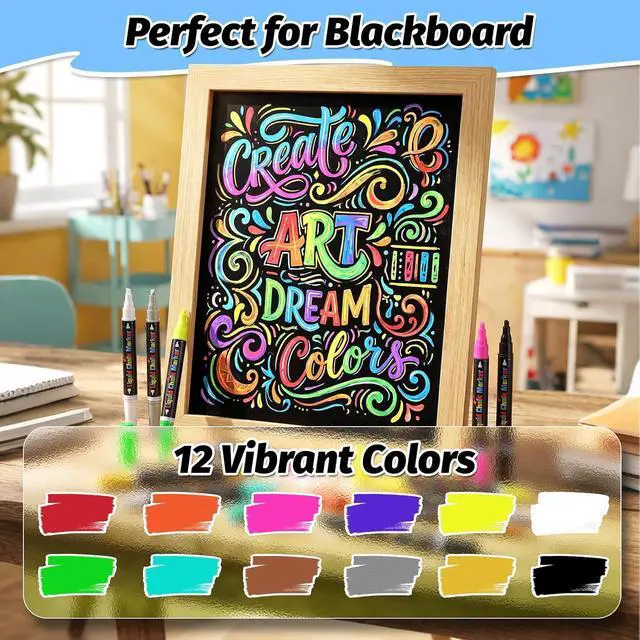Alt view image 5 of 7 - Dual Tip Chalk Markers, 6mm Reversible Tip Liquid Chalk Pens with Chisel & Bullet Tips, Non-Toxic Dust-Free Erasable for Chalkboard, Blackboard, Glass, Mirror, Windows & Menus12 Pack