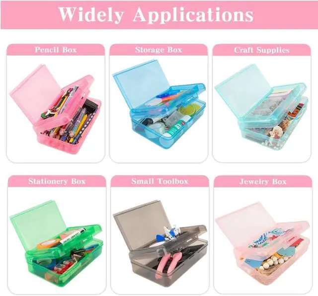 Alt view image 7 of 7 - Pencil Case, Double Layer Large Capacity Pink Plastic Pencil Box, Clear Crayon Box, Hard Pen Boxes with Snap-tight Lid, Storage Art Craft Box Marker Organizer for Kids Boys Offices School Supplies