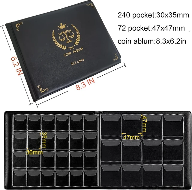 Alt view image 3 of 5 - AITIME 312 Pockets Coin Collection Holder Album for Collectors, Coin Book | Two Pocket Size,Coin Collecting Supplies for Silver Dollar,Dime,Cent,Nickel,Quarter, Half Dollar
