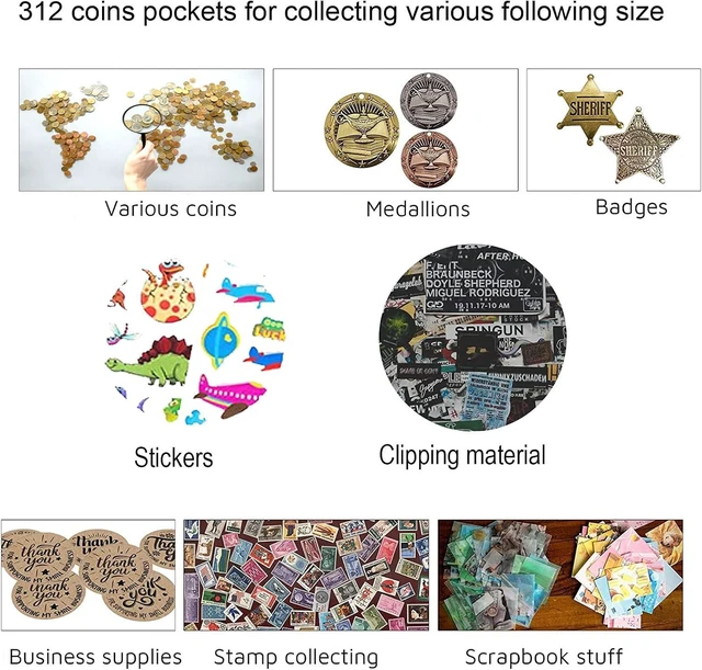 Alt view image 4 of 5 - AITIME 312 Pockets Coin Collection Holder Album for Collectors, Coin Book | Two Pocket Size,Coin Collecting Supplies for Silver Dollar,Dime,Cent,Nickel,Quarter, Half Dollar