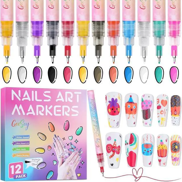 Main image of 12 Color Nail Art Pens, 0.5mm Nail Polish Pens Set, Acrylic Paint Nail Markers for Nail Art, Quick-Drying Drawing Point Liner Pen for DIY Nails Art Design Manicure Salon Tools