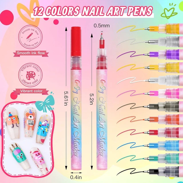 Alt view image 2 of 7 - 12 Color Nail Art Pens, 0.5mm Nail Polish Pens Set, Acrylic Paint Nail Markers for Nail Art, Quick-Drying Drawing Point Liner Pen for DIY Nails Art Design Manicure Salon Tools