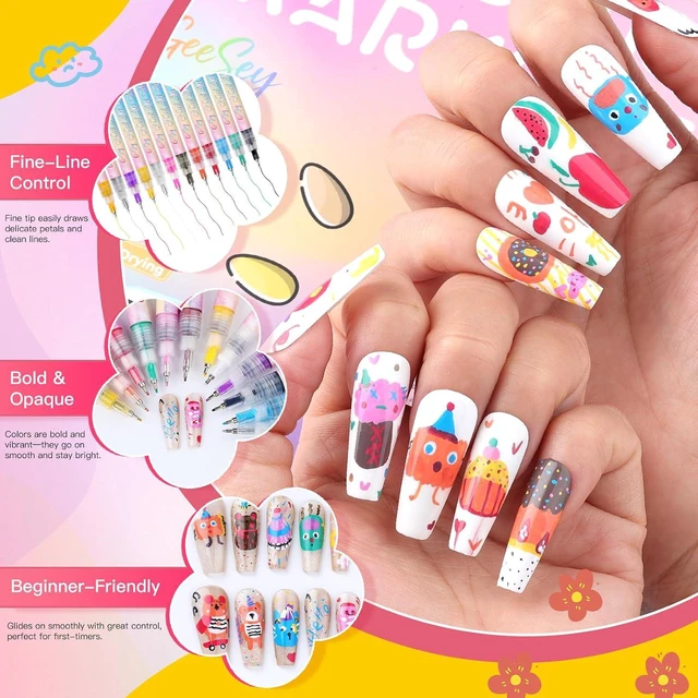Alt view image 3 of 7 - 12 Color Nail Art Pens, 0.5mm Nail Polish Pens Set, Acrylic Paint Nail Markers for Nail Art, Quick-Drying Drawing Point Liner Pen for DIY Nails Art Design Manicure Salon Tools