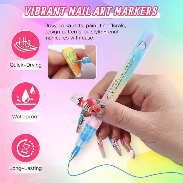 Alt view image 4 of 7 - 12 Color Nail Art Pens, 0.5mm Nail Polish Pens Set, Acrylic Paint Nail Markers for Nail Art, Quick-Drying Drawing Point Liner Pen for DIY Nails Art Design Manicure Salon Tools