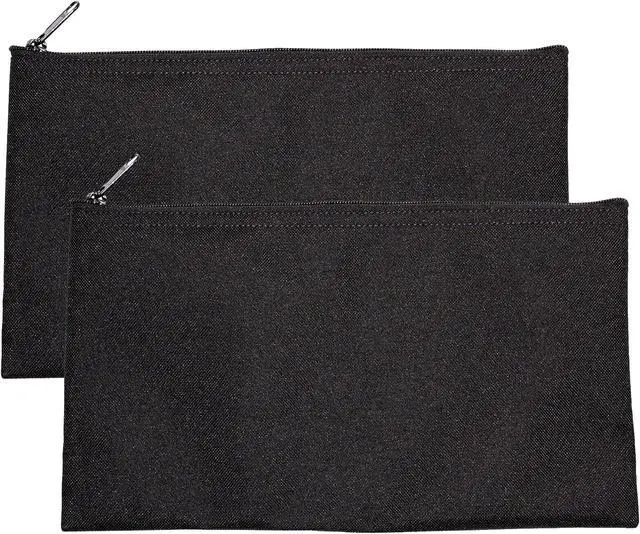 Main image of Cloth Zipper Pouch 2-Pack, Black, 11 x 6 inches | 11 x 6 inches, Travel Toiletry, Cosmetics, Stationary Case