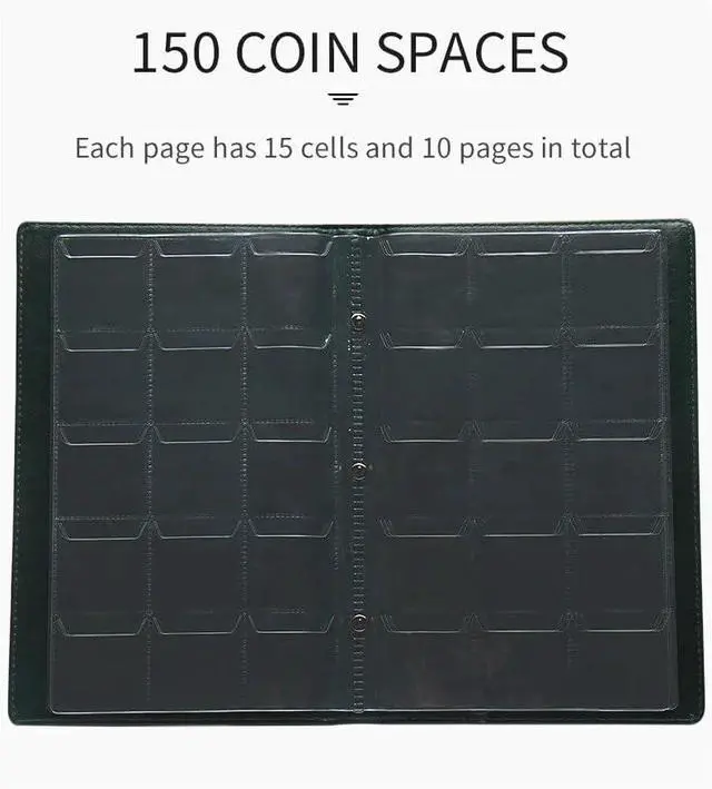 Alt view image 2 of 6 - Coin Collection Album,150 Pockets Archival Quality Coin Collection Book for Collector Holder Display Storage Case,Collecting Sleeves Organizer Supplies for Coins,Pennies,Quarters,Badges (Black)