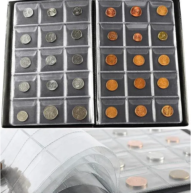 Alt view image 6 of 6 - Coin Collection Album,150 Pockets Archival Quality Coin Collection Book for Collector Holder Display Storage Case,Collecting Sleeves Organizer Supplies for Coins,Pennies,Quarters,Badges (Black)