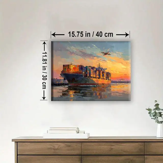 Alt view image 2 of 5 - Cargo Ship Sunset Scenery Framed Canvas DIY Paint by Numbers Kit Bar Cafe Cave Home Room Wall Bathroom Porch Patio Decor Gift, 16 x 12 Inch