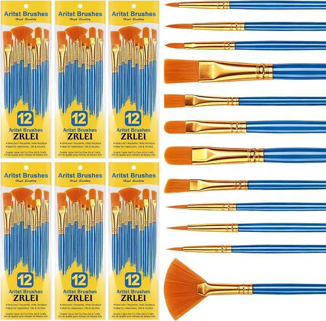 Main image of Paint Brushes Set, 6 Pack 72 Pcs Round Pointed Tip Artist Paintbrushes for Acrylic Painting Oil Watercolor Oil Watercolor & Miniature Painting, Suitable for Kids & AdultsBlue