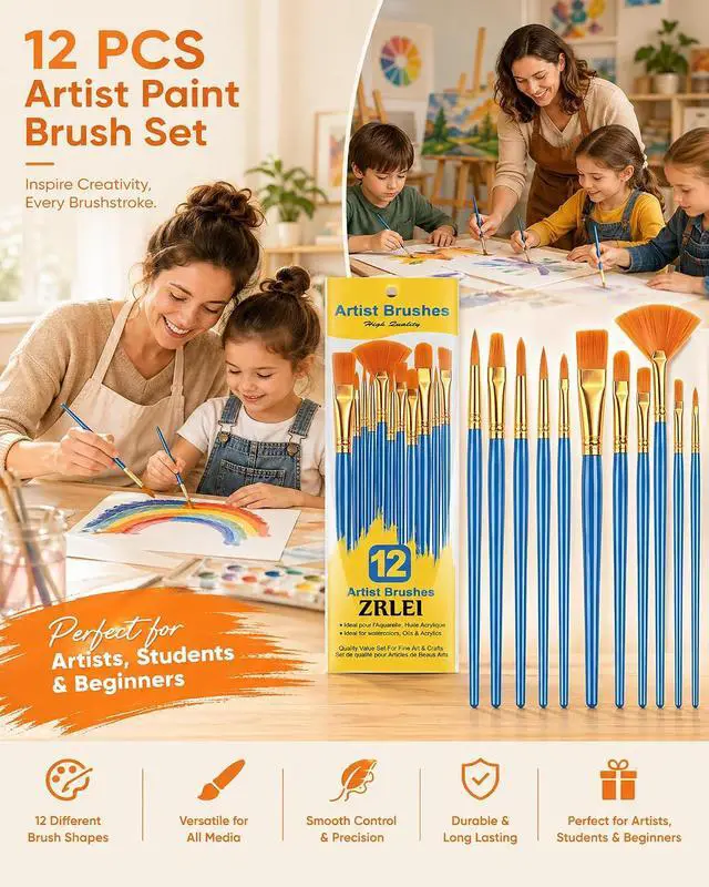 Alt view image 6 of 7 - Paint Brushes Set, 6 Pack 72 Pcs Round Pointed Tip Artist Paintbrushes for Acrylic Painting Oil Watercolor Oil Watercolor & Miniature Painting, Suitable for Kids & AdultsBlue