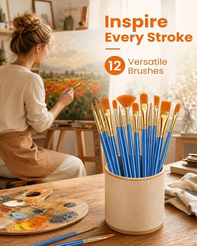 Alt view image 7 of 7 - Paint Brushes Set, 6 Pack 72 Pcs Round Pointed Tip Artist Paintbrushes for Acrylic Painting Oil Watercolor Oil Watercolor & Miniature Painting, Suitable for Kids & AdultsBlue