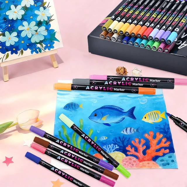 Alt view image 4 of 7 - 12 Dual Tip Acrylic Paint Markers, 24 Colors Total - 2-in-1 Double-Ended Brush Pens, Art Marker Set for Wood, Rock, Canvas, Glass & Crafts