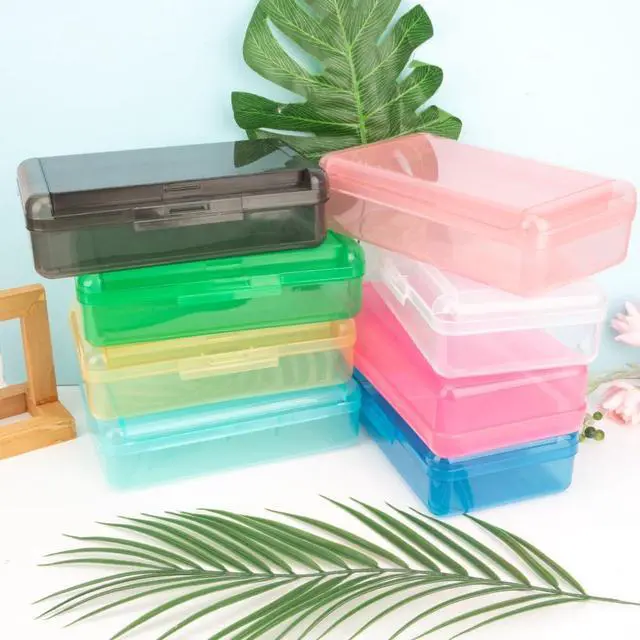 Alt view image 6 of 7 - Pencil Case, Double Layer Large Capacity Pink Plastic Pencil Box, Clear Crayon Box, Hard Pen Boxes with Snap-tight Lid, Storage Art Craft Box Marker Organizer for Kids Boys Offices School Supplies