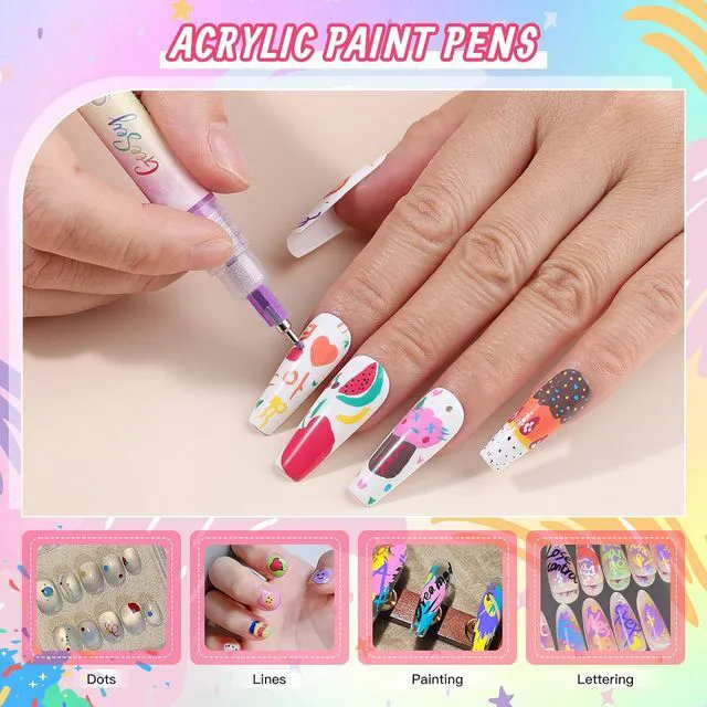 Alt view image 5 of 7 - 12 Color Nail Art Pens, 0.5mm Nail Polish Pens Set, Acrylic Paint Nail Markers for Nail Art, Quick-Drying Drawing Point Liner Pen for DIY Nails Art Design Manicure Salon Tools
