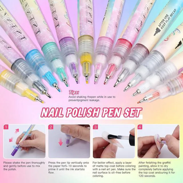 Alt view image 6 of 7 - 12 Color Nail Art Pens, 0.5mm Nail Polish Pens Set, Acrylic Paint Nail Markers for Nail Art, Quick-Drying Drawing Point Liner Pen for DIY Nails Art Design Manicure Salon Tools