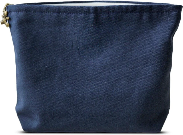 Main image of Large Makeup Bag Travel Cosmetic Pouch, Navy Blue GR | Logo-Free, Blank Canvas Pouch, Customizable DIY Craft Bag for Painting and Embroidery, Personalization Gift