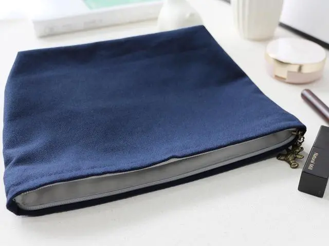Alt view image 3 of 7 - Large Makeup Bag Travel Cosmetic Pouch, Navy Blue GR | Logo-Free, Blank Canvas Pouch, Customizable DIY Craft Bag for Painting and Embroidery, Personalization Gift