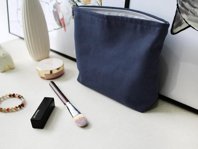 Alt view image 6 of 7 - Large Makeup Bag Travel Cosmetic Pouch, Navy Blue GR | Logo-Free, Blank Canvas Pouch, Customizable DIY Craft Bag for Painting and Embroidery, Personalization Gift