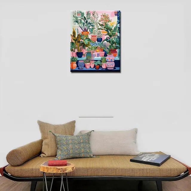 Alt view image 2 of 7 - Colorful Potted Plants Digital Painting Paint by Numbers Kit for Adults Acrylic Oil Painting Set Painting for Beginners Tropical Green Leafy Plants Drawing Wall Decor Gift 12x16 in (Frameless)