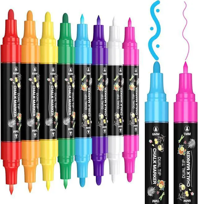 Alt view image 8 of 8 - APOGO Dual Tip Liquid Chalk Markers, 8 Colors Chalk Pens with 6mm Bullet & 1mm Fine Tip, Erasable Chalkboard Markers for Glass, Window, Acrylic Calendar, Whiteboard, Sealed Chalkboard, Sign and Labels