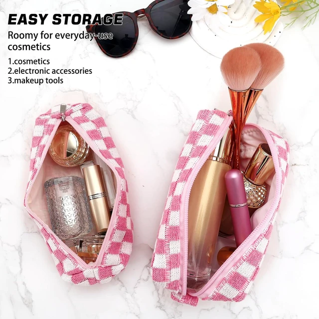 Alt view image 2 of 7 - 2Pcs Checkered Pencil Case Cute Pencil Pouch for Teens Pink Checkered Makeup Bag Travel Cosmetic Bag Set Cute Preppy Makeup Pouch for Purse Portable Zippered Skincare Toiletry Bags Organizer