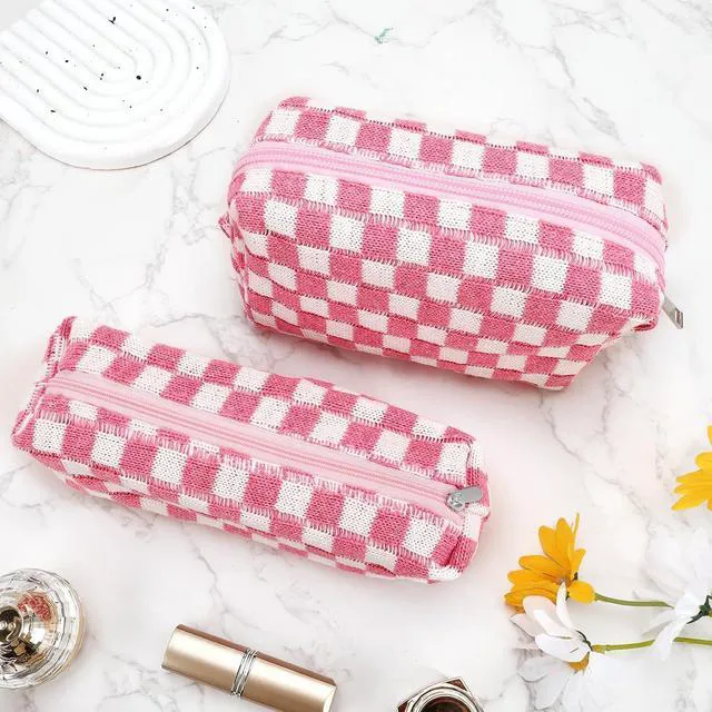 Alt view image 7 of 7 - 2Pcs Checkered Pencil Case Cute Pencil Pouch for Teens Pink Checkered Makeup Bag Travel Cosmetic Bag Set Cute Preppy Makeup Pouch for Purse Portable Zippered Skincare Toiletry Bags Organizer