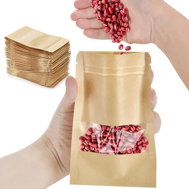 Main image of 100 Pcs Small Resealable Seed Envelopes, Mini Zip Lock Kraft Bags with Window, 3.5"x5.5" Coffee Sample Bag Resealable Ziplock Bags, Small Business for Samples Food Storage Bag