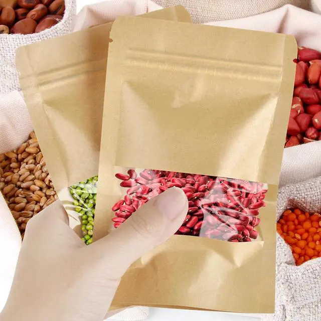 Alt view image 4 of 7 - 100 Pcs Small Resealable Seed Envelopes, Mini Zip Lock Kraft Bags with Window, 3.5"x5.5" Coffee Sample Bag Resealable Ziplock Bags, Small Business for Samples Food Storage Bag
