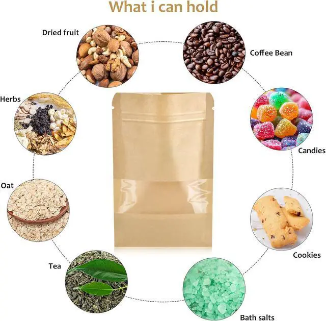 Alt view image 6 of 7 - 100 Pcs Small Resealable Seed Envelopes, Mini Zip Lock Kraft Bags with Window, 3.5"x5.5" Coffee Sample Bag Resealable Ziplock Bags, Small Business for Samples Food Storage Bag