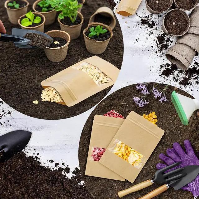 Alt view image 5 of 7 - 100 Pcs Small Resealable Seed Envelopes, Mini Zip Lock Kraft Bags with Window, 3.5"x5.5" Coffee Sample Bag Resealable Ziplock Bags, Small Business for Samples Food Storage Bag