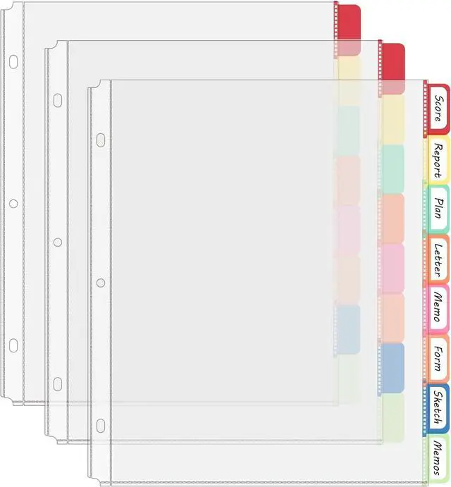 Main image of Binder Dividers with Tabs, 8 Tab Clear Sheet Protectors for 3 Ring Binder, White Dividers for 3 Ring Binder Page Protectors, Notebook Binder Sleeves with Pockets, 3 Set (24 Pcs)