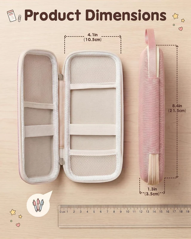 Alt view image 4 of 7 - Slim Pen Pencil Case, Pen Organizer for School Office -Pink | Lightweight Travel Journal EVA Hard Shell Pencil Pouch Bag with Elastic Band, Cute Zipper Pen Holder for Girls, Boys